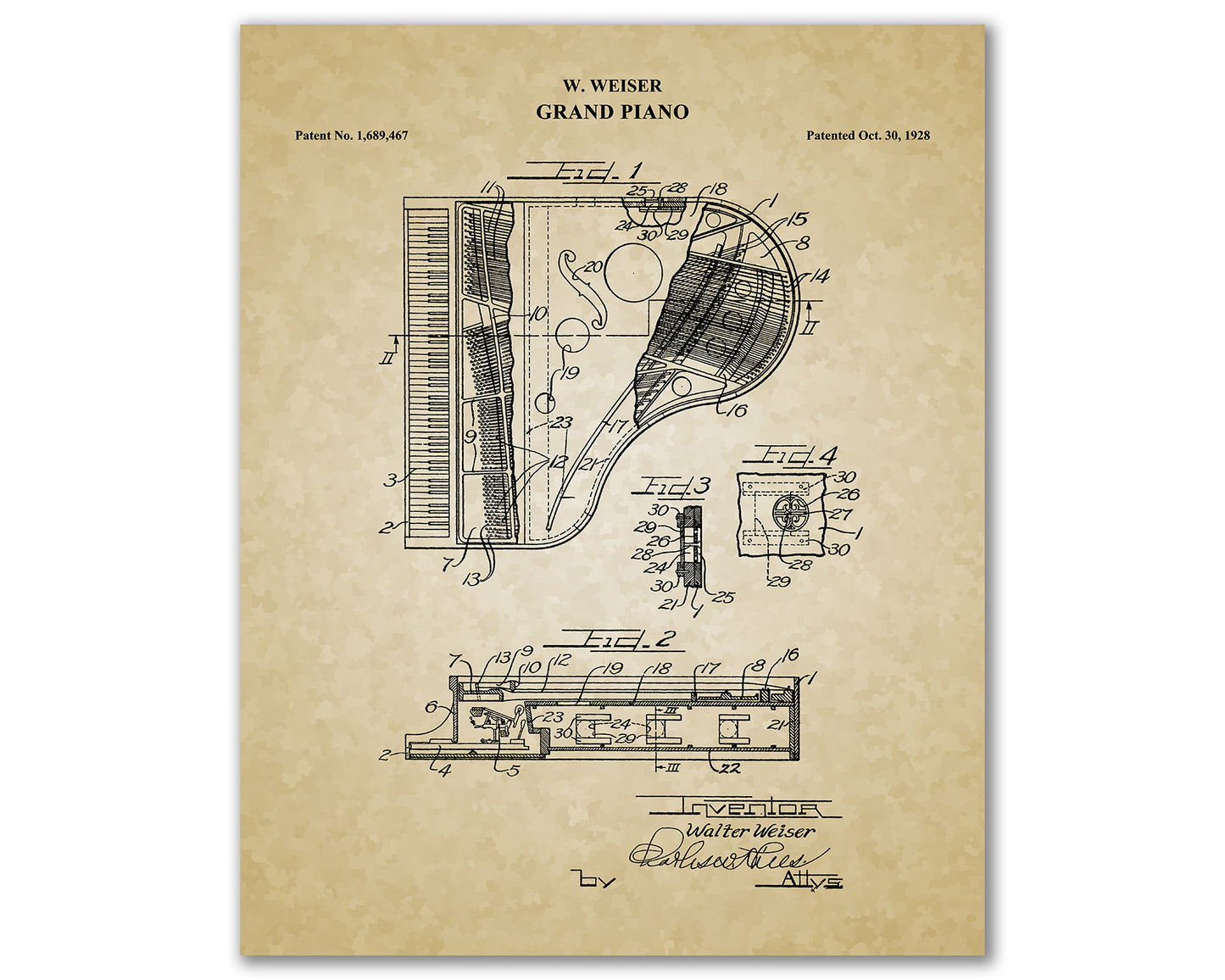 Grand Piano Patent Print Art, Vintage Piano Poster, Music Teacher Gift, Musician Gift, Concert Hall Art, Piano Player Gift, 06012