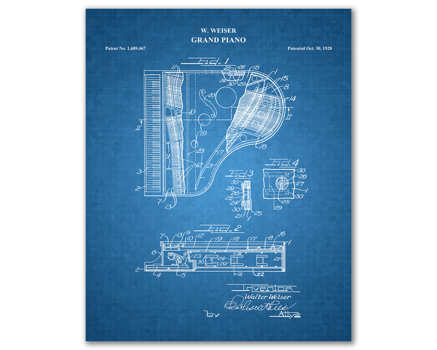 Grand Piano Patent Print Art, Vintage Piano Poster, Music Teacher Gift, Musician Gift, Concert Hall Art, Piano Player Gift, 06012