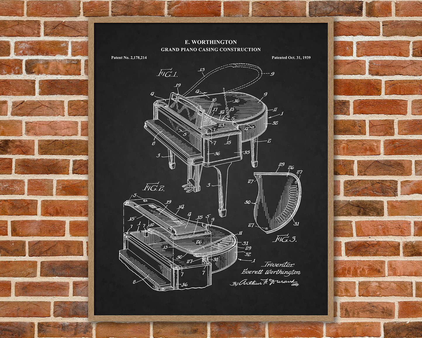 Grand Piano Patent Drawings, Music Studio Wall Art Poster, Great Vintage Room Decor, Art Prints, Musician Decor Gifts 03072