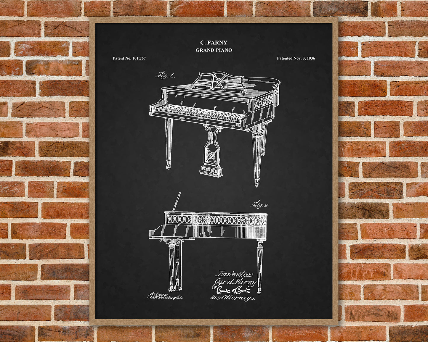 Grand Piano Patent Drawings, Wall Art Poster - Great Vintage Room Decor - Art Prints - Unique Gift for Musician\Music Enthusiast 03012