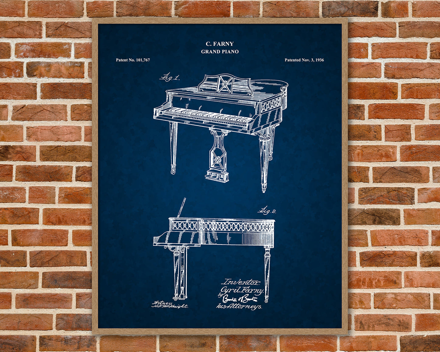 Grand Piano Patent Drawings, Wall Art Poster - Great Vintage Room Decor - Art Prints - Unique Gift for Musician\Music Enthusiast 03012
