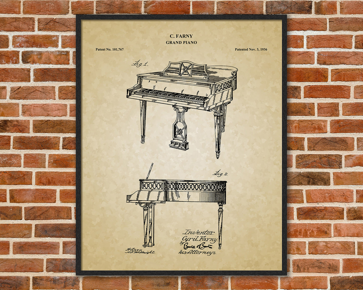 Grand Piano Patent Drawings, Wall Art Poster - Great Vintage Room Decor - Art Prints - Unique Gift for Musician\Music Enthusiast 03012