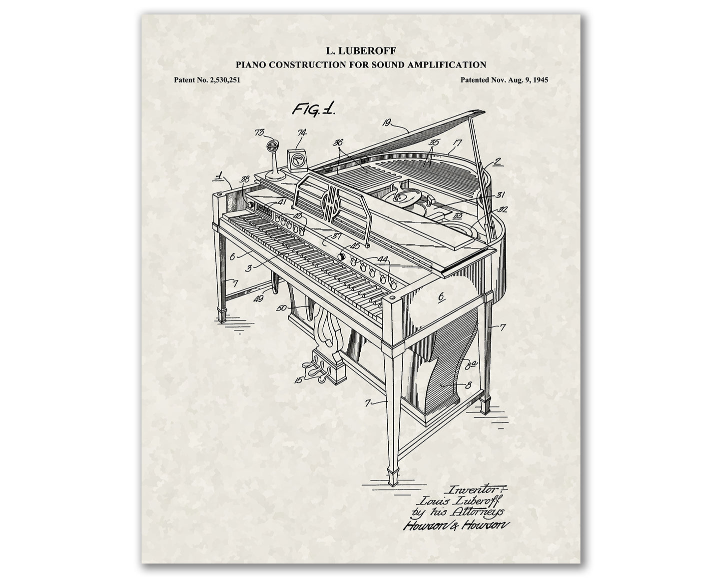 Grand Piano Patent Drawings, Music Studio Wall Art Poster, Great Vintage Room Decor, Art Prints, Musician Decor Gifts 03052