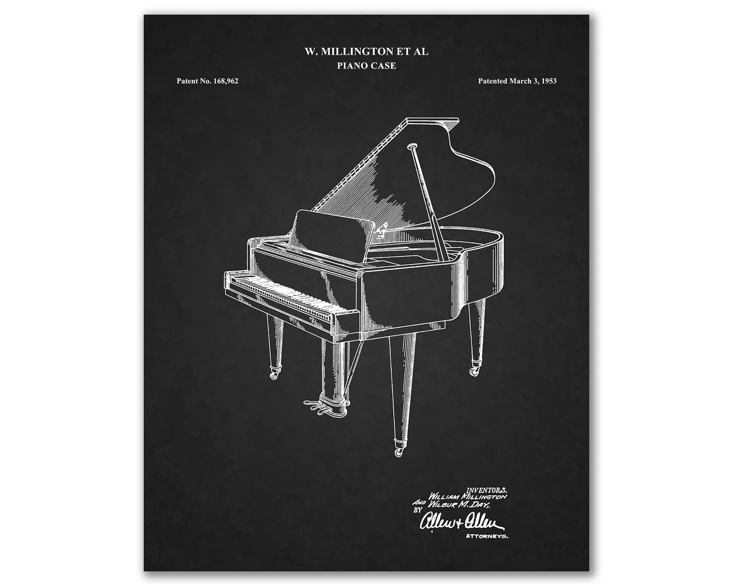 Piano Patent Drawings, Music Studio Wall Art Poster, Great Vintage Room Decor, Art Prints, Musician Decor Gifts 03142