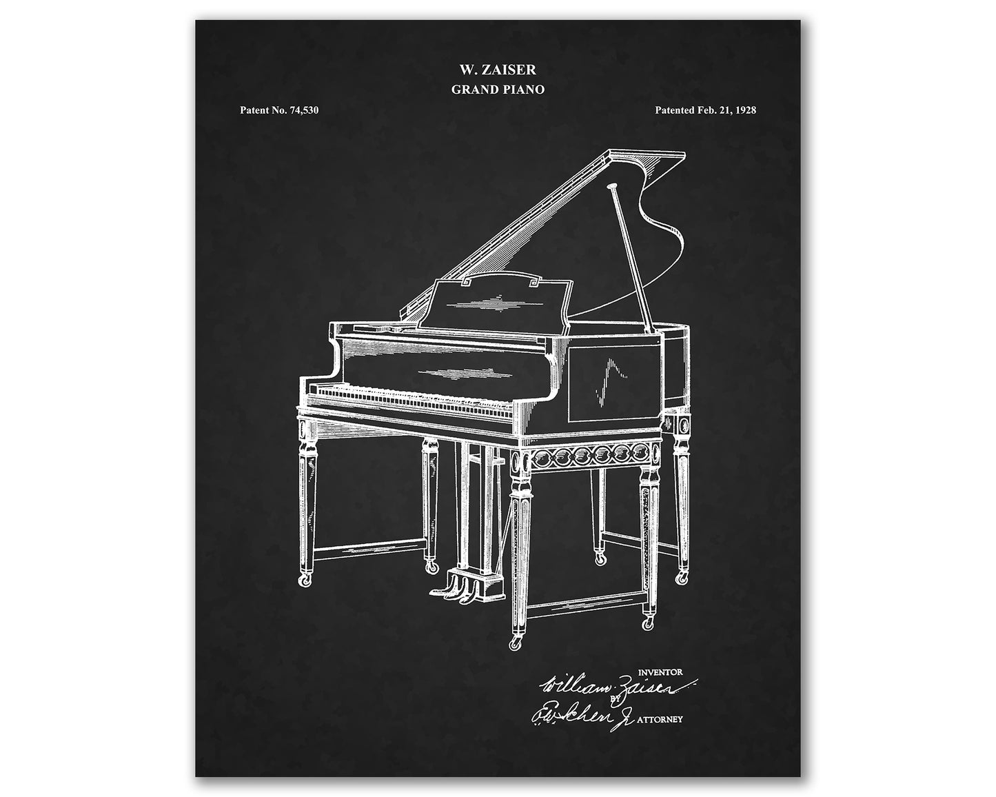 Grand Piano Patent Drawings, Music Studio Wall Art Poster, Great Vintage Room Decor, Art Prints, Musician Decor Gifts 03102