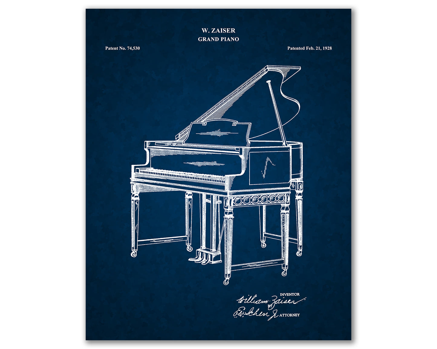 Grand Piano Patent Drawings, Music Studio Wall Art Poster, Great Vintage Room Decor, Art Prints, Musician Decor Gifts 03102