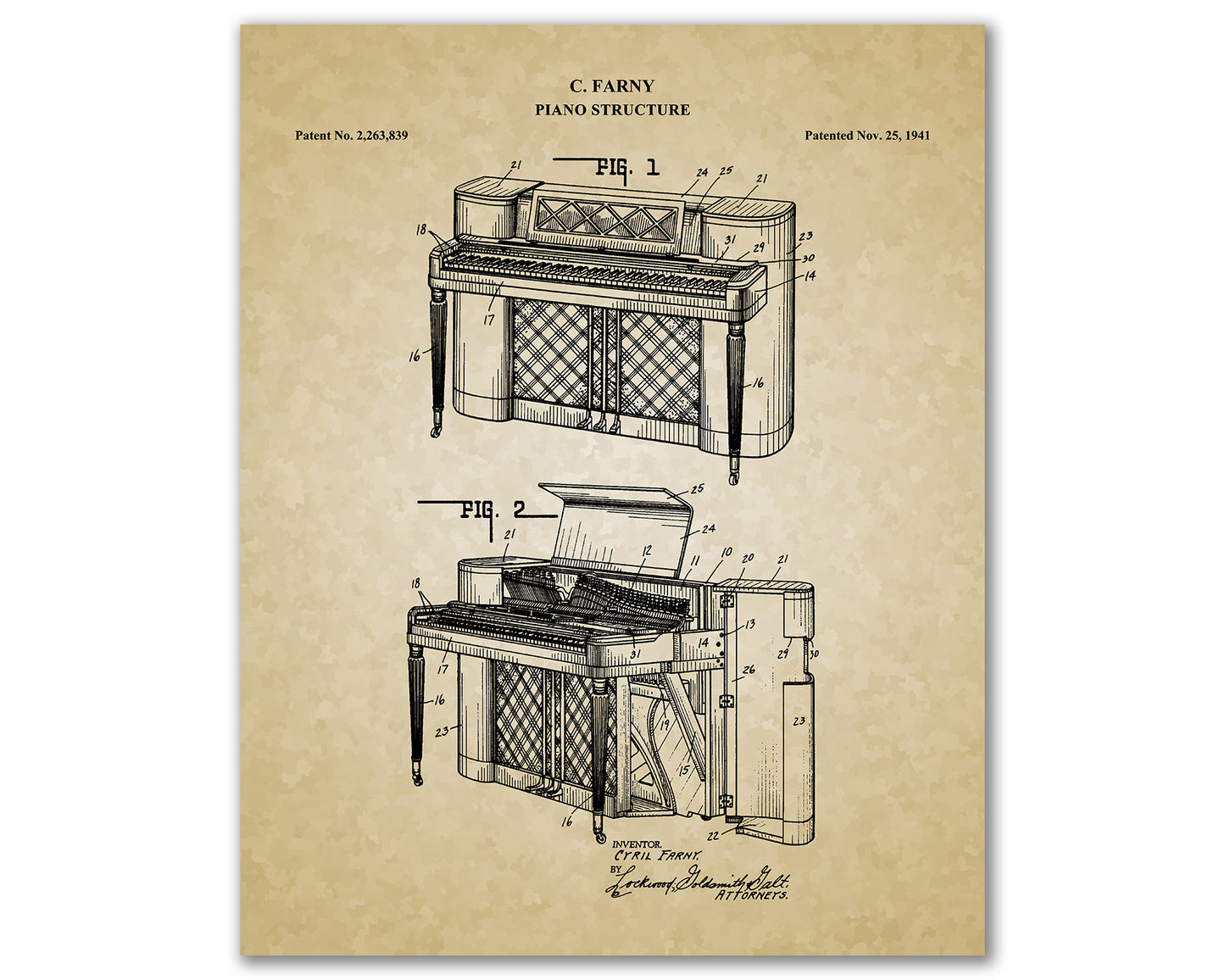 Piano Patent Drawings, Music Studio Wall Art Poster, Great Vintage Room Decor, Art Prints, Musician Decor Gifts 03152