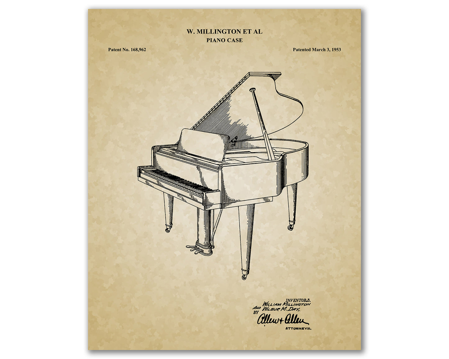 Piano Patent Drawings, Music Studio Wall Art Poster, Great Vintage Room Decor, Art Prints, Musician Decor Gifts 03142