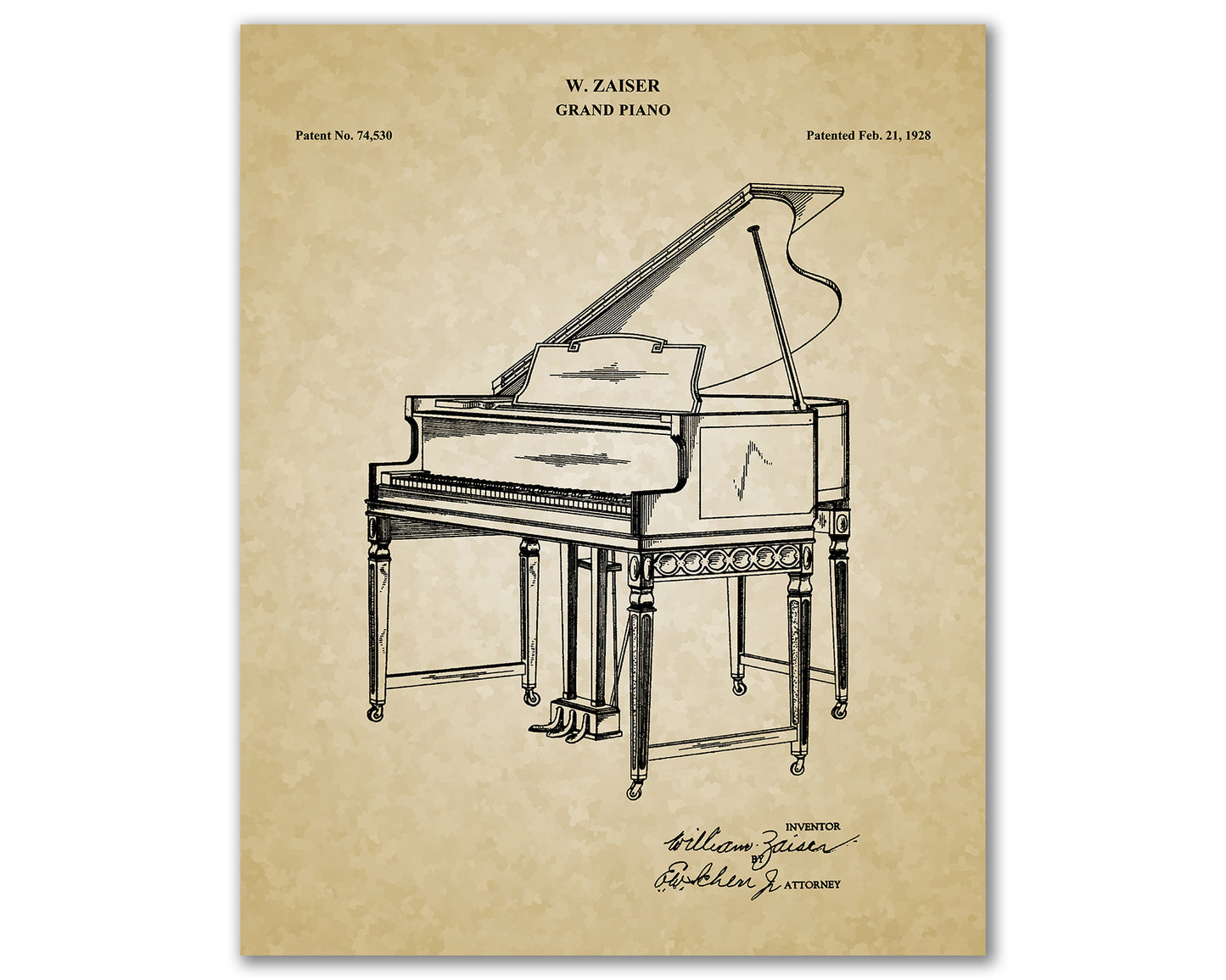Grand Piano Patent Drawings, Music Studio Wall Art Poster, Great Vintage Room Decor, Art Prints, Musician Decor Gifts 03102
