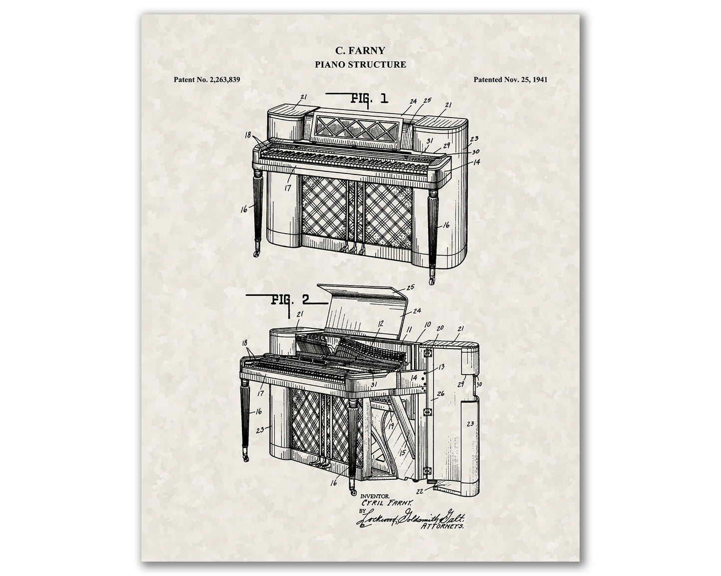 Piano Patent Drawings, Music Studio Wall Art Poster, Great Vintage Room Decor, Art Prints, Musician Decor Gifts 03152