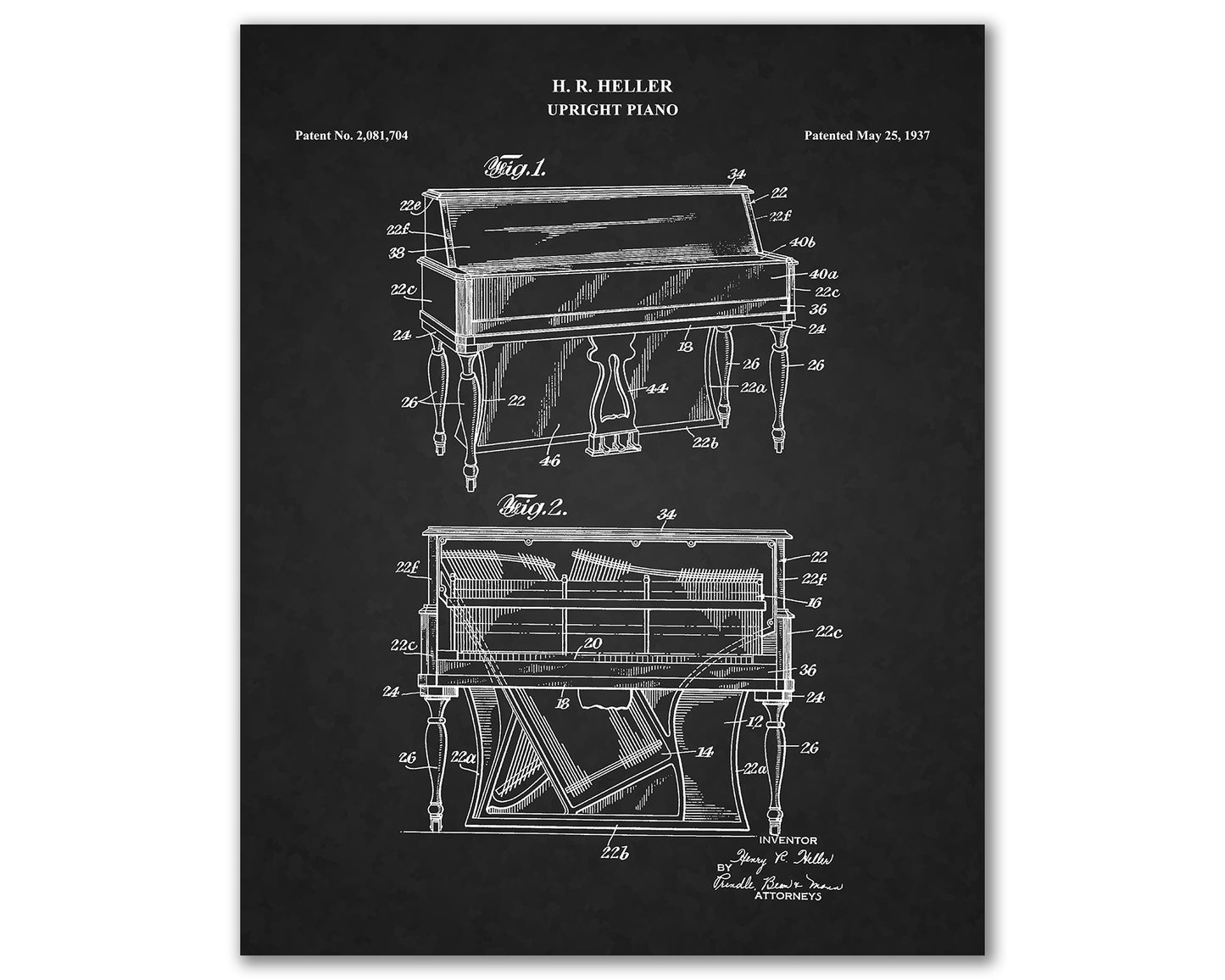 Upright Piano Patent Drawings, Music Studio Wall Art Poster, Great Vintage Room Decor, Art Prints, Musician Decor Gifts 03082