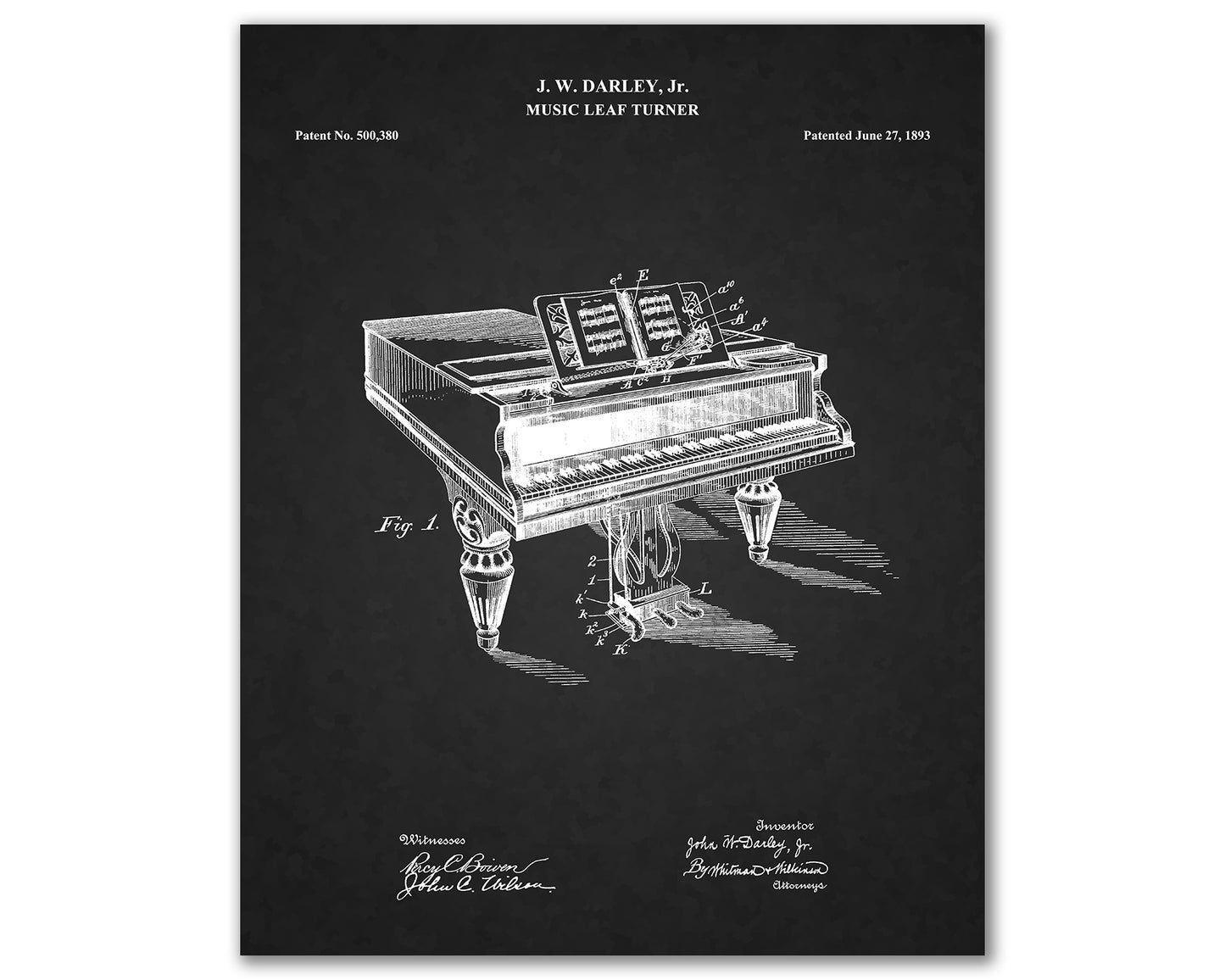 Piano Patent Drawings, Music Studio Wall Art Poster, Great Vintage Room Decor, Art Prints, Musician Decor Gifts 03192