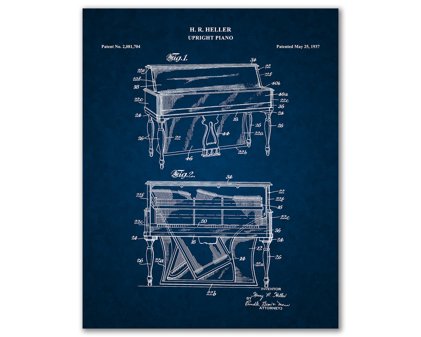 Upright Piano Patent Drawings, Music Studio Wall Art Poster, Great Vintage Room Decor, Art Prints, Musician Decor Gifts 03082