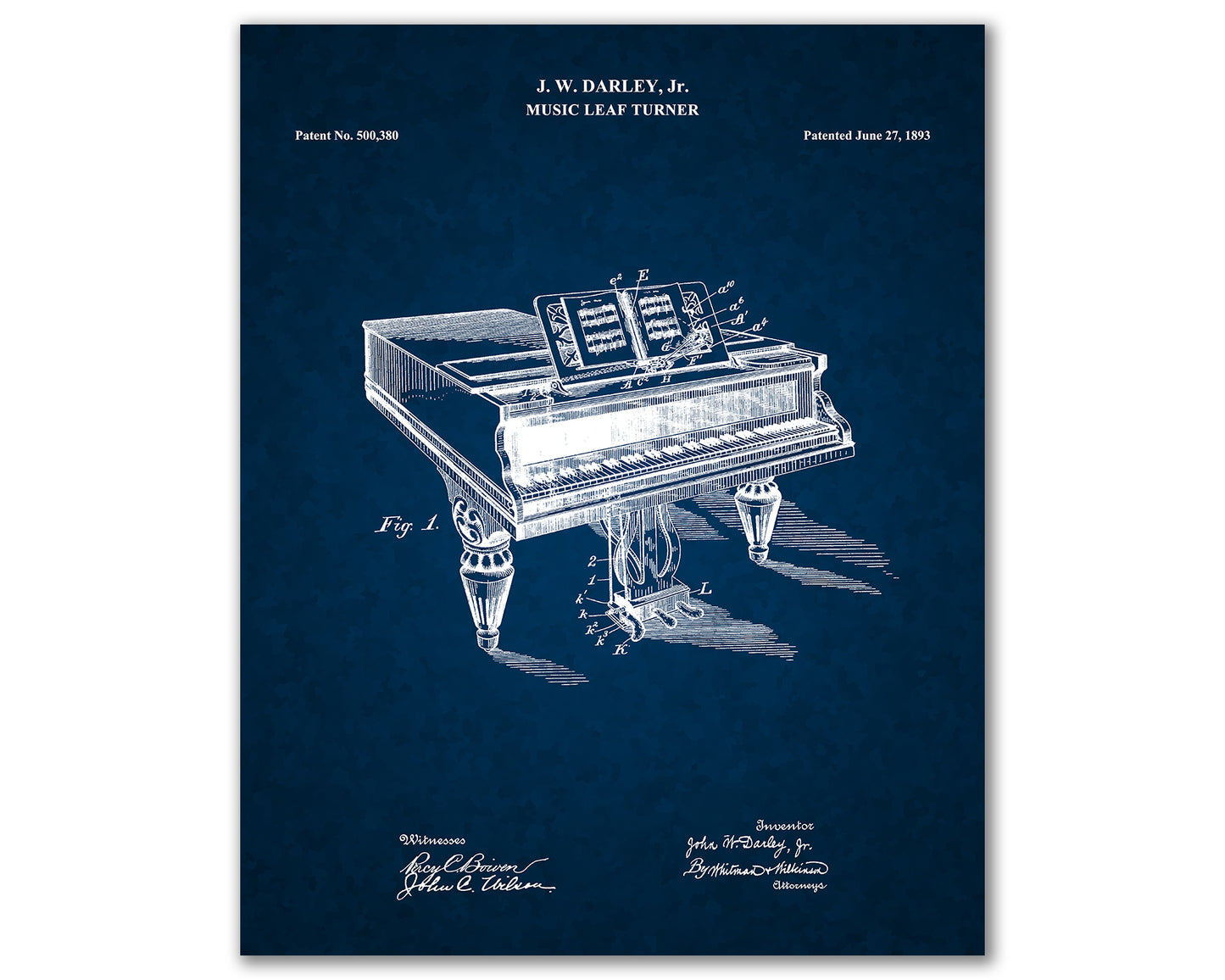 Piano Patent Drawings, Music Studio Wall Art Poster, Great Vintage Room Decor, Art Prints, Musician Decor Gifts 03192