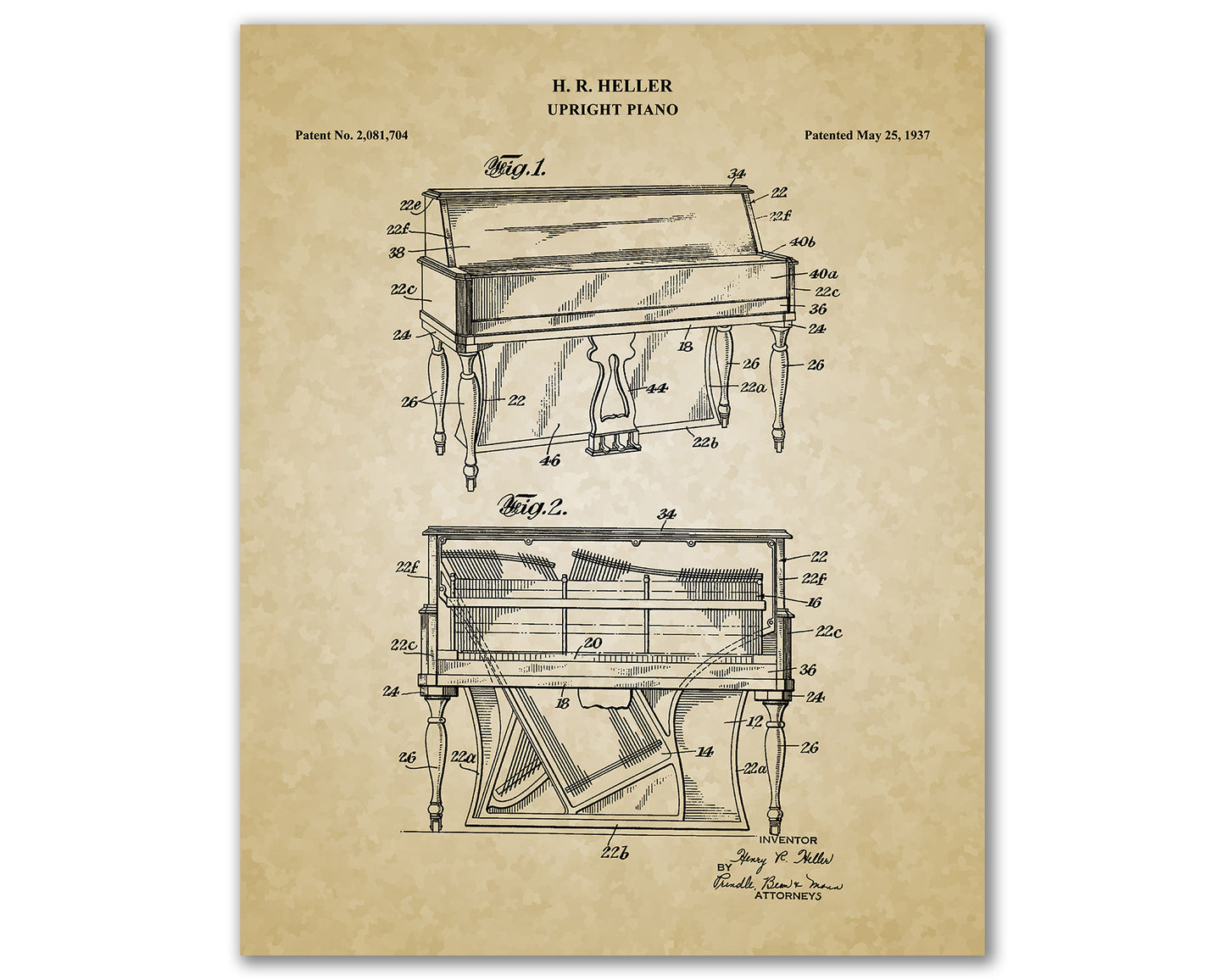 Upright Piano Patent Drawings, Music Studio Wall Art Poster, Great Vintage Room Decor, Art Prints, Musician Decor Gifts 03082