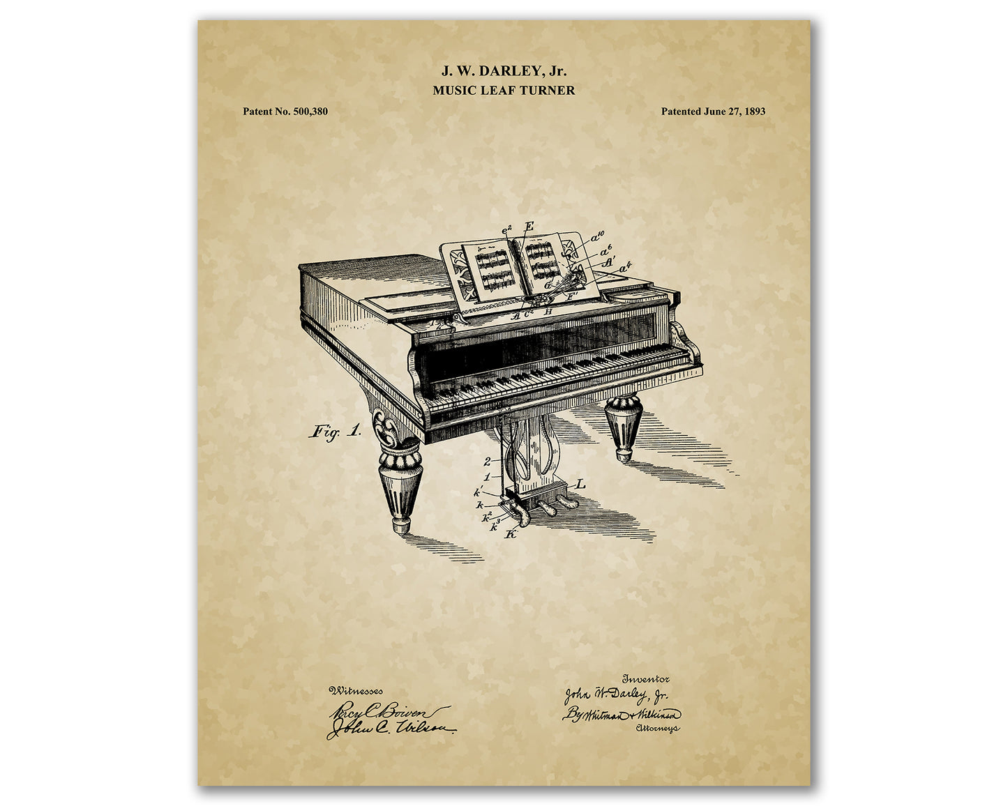 Piano Patent Drawings, Music Studio Wall Art Poster, Great Vintage Room Decor, Art Prints, Musician Decor Gifts 03192