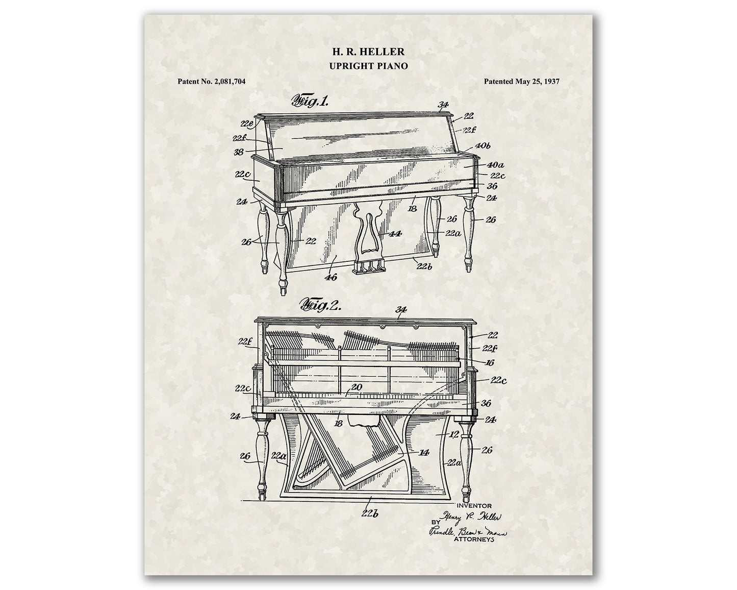 Upright Piano Patent Drawings, Music Studio Wall Art Poster, Great Vintage Room Decor, Art Prints, Musician Decor Gifts 03082
