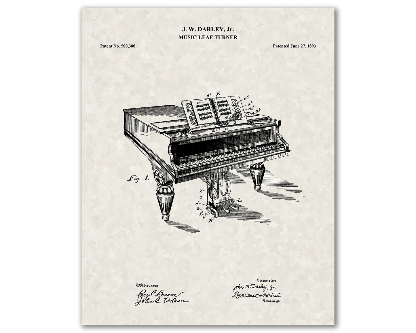 Piano Patent Drawings, Music Studio Wall Art Poster, Great Vintage Room Decor, Art Prints, Musician Decor Gifts 03192