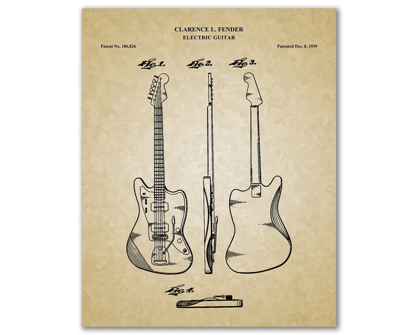 Guitar Patent Drawings, Music Studio Wall Art Poster, Great Vintage Room Decor, Art Prints, Musician Decor Gifts 03202
