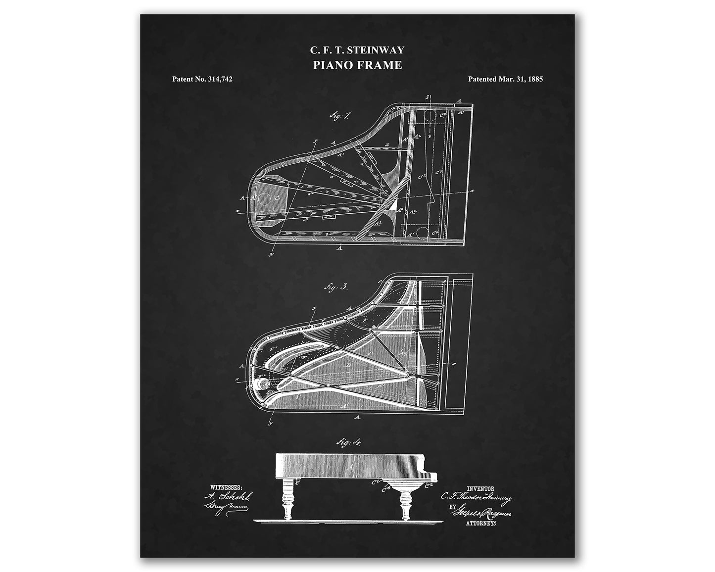 Steinway Piano Patent Print Art, Grand Piano Patent Print, Historical Vintage Art Prints, Piano Teacher Gift, Music Teacher Gift, 06022