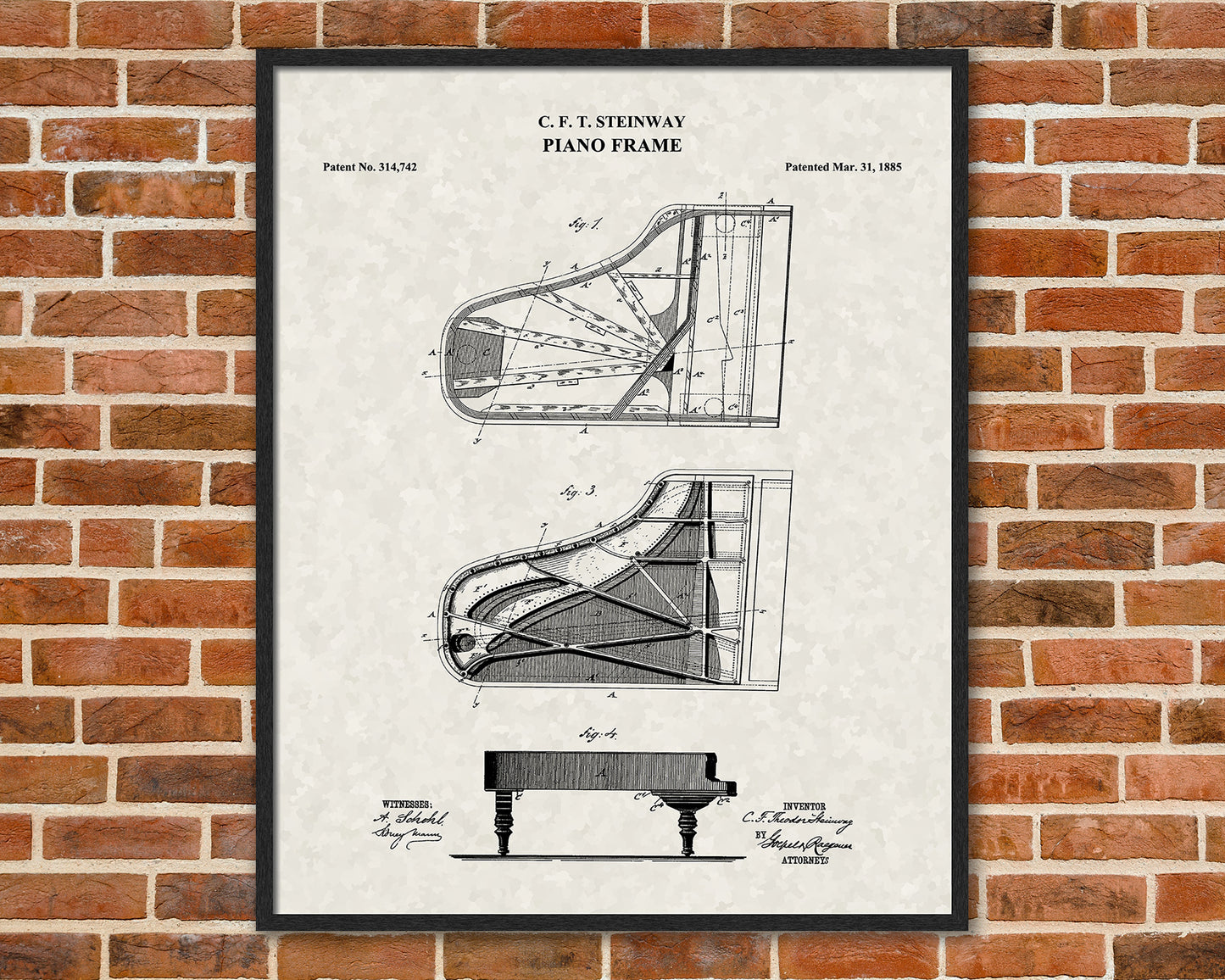Steinway Piano Patent Print Art, Grand Piano Patent Print, Historical Vintage Art Prints, Piano Teacher Gift, Music Teacher Gift, 06022