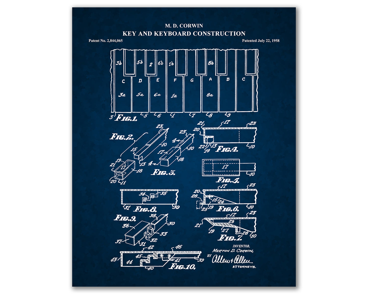 Piano Keys and Keyboard Patent Prints, Piano Teacher Gift, Piano Player Gift, Music Room Decor, Piano Keyboard Blueprint, Musician Gifts, 06032