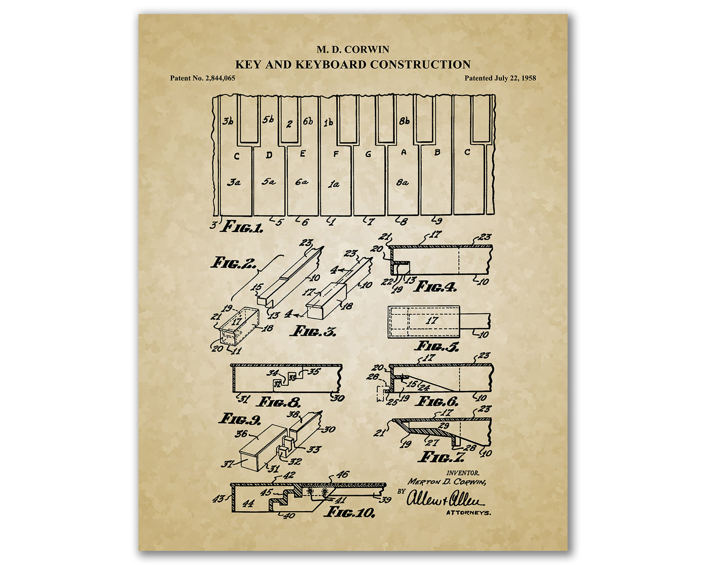 Piano Keys and Keyboard Patent Prints, Piano Teacher Gift, Piano Player Gift, Music Room Decor, Piano Keyboard Blueprint, Musician Gifts, 06032