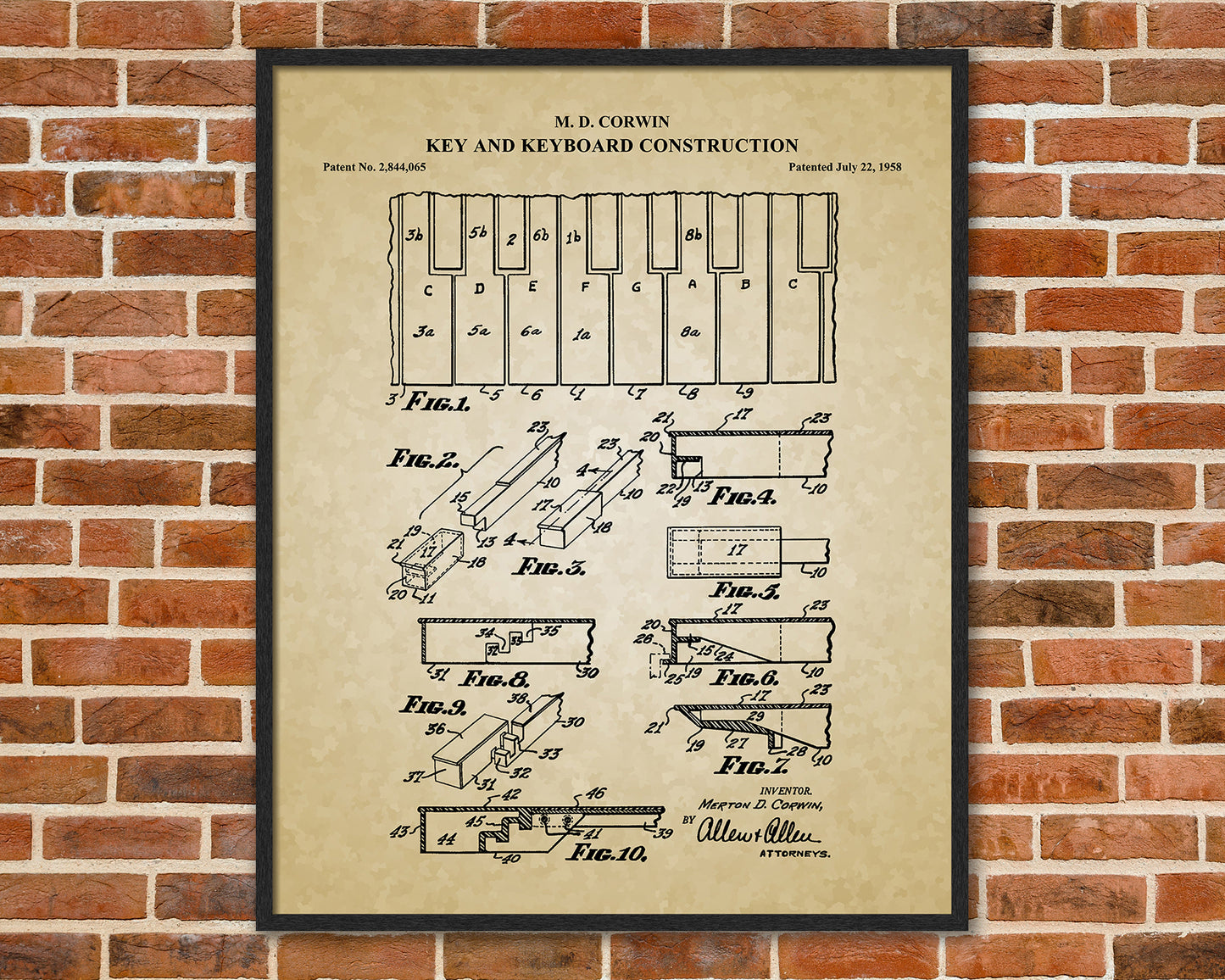 Piano Keys and Keyboard Patent Prints, Piano Teacher Gift, Piano Player Gift, Music Room Decor, Piano Keyboard Blueprint, Musician Gifts, 06032