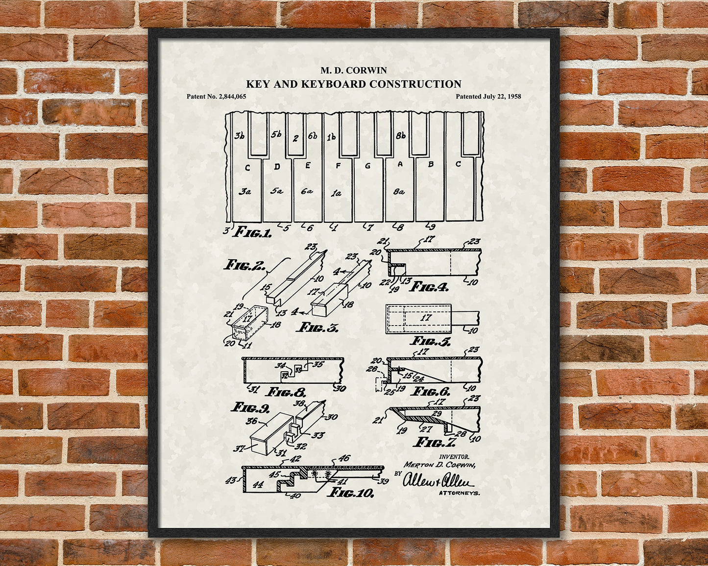 Piano Keys and Keyboard Patent Prints, Piano Teacher Gift, Piano Player Gift, Music Room Decor, Piano Keyboard Blueprint, Musician Gifts, 06032