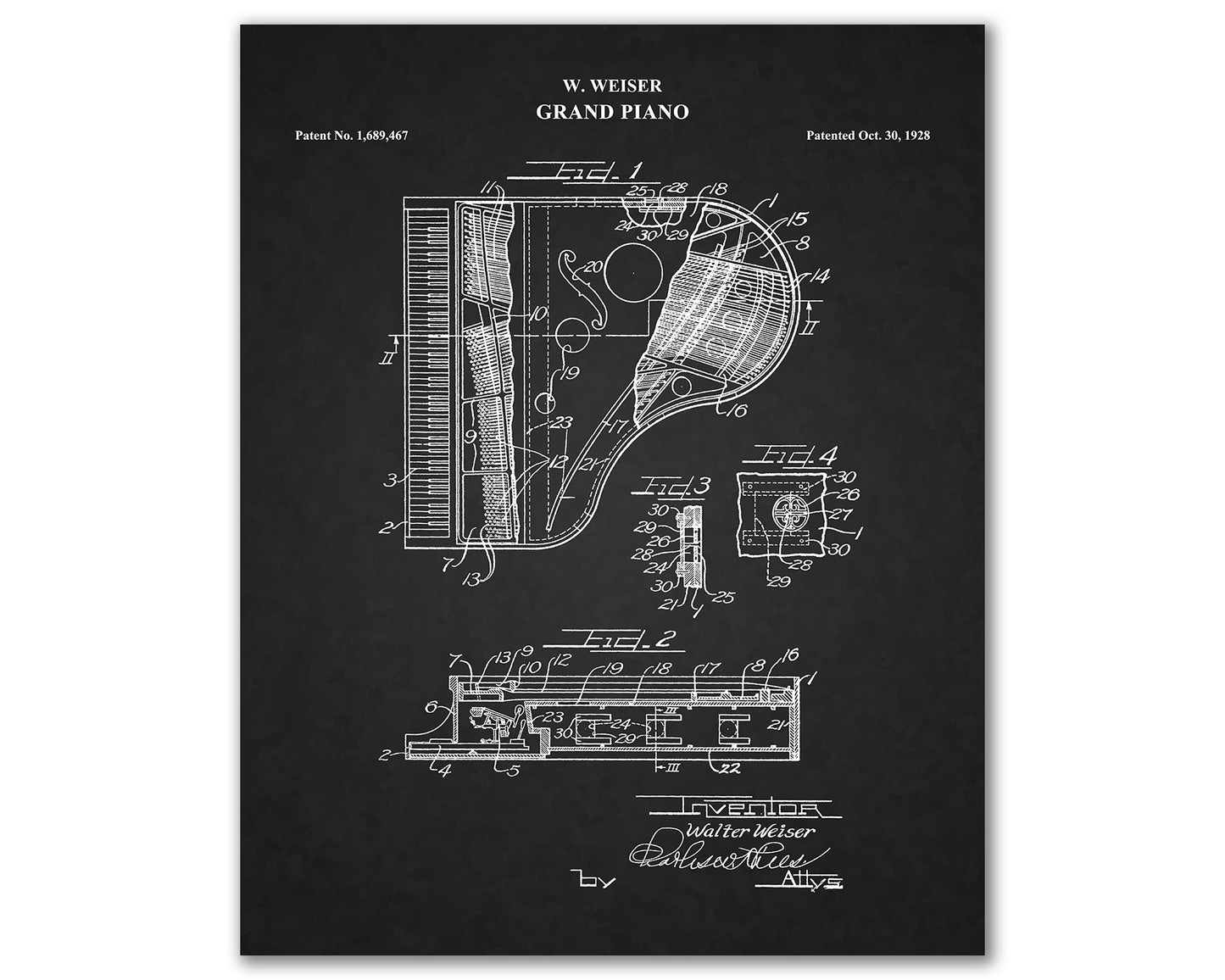 Grand Piano Patent Print Art, Vintage Piano Poster, Music Teacher Gift, Musician Gift, Concert Hall Art, Piano Player Gift, 06012