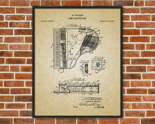 Grand Piano Patent Print Art, Vintage Piano Poster, Music Teacher Gift, Musician Gift, Concert Hall Art, Piano Player Gift, 06012