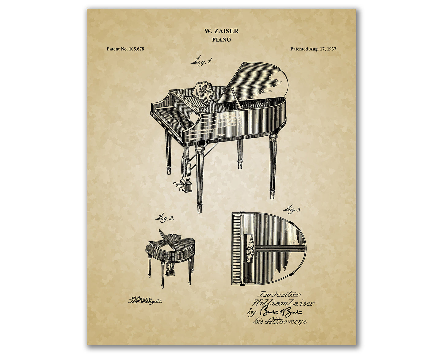 Wurlitzer Butterfly Grand Piano Patent Print Art, Piano Wall Art, Piano Player Gift, Music Room Decor, Piano Teacher Gift, Piano Art, 06172