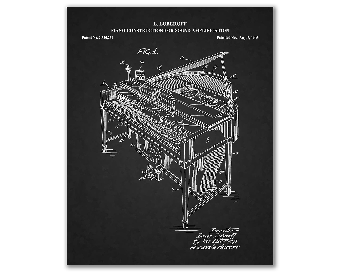 Grand Piano Patent Drawings, Music Studio Wall Art Poster, Great Vintage Room Decor, Art Prints, Musician Decor Gifts 03052