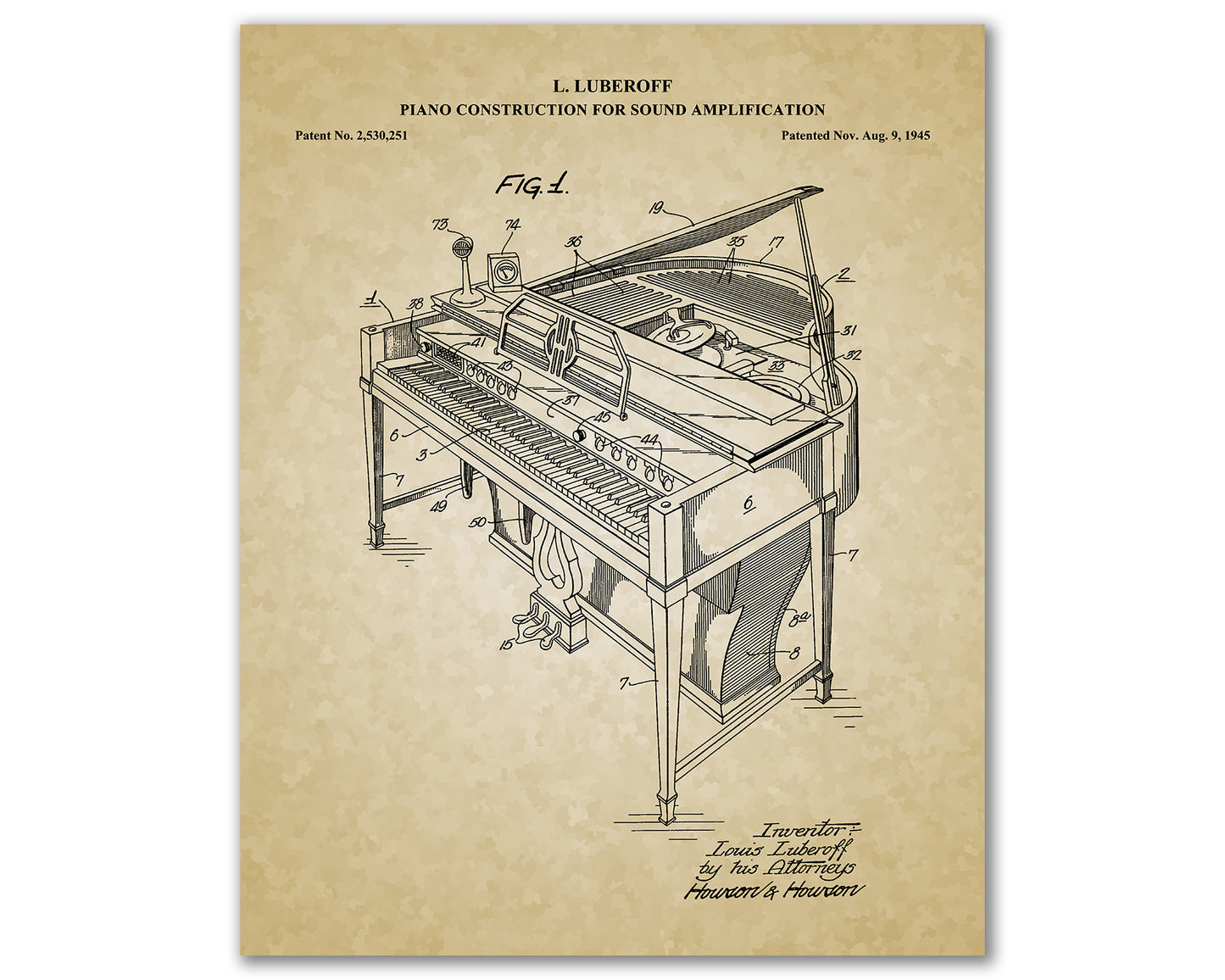 Grand Piano Patent Drawings, Music Studio Wall Art Poster, Great Vintage Room Decor, Art Prints, Musician Decor Gifts 03052