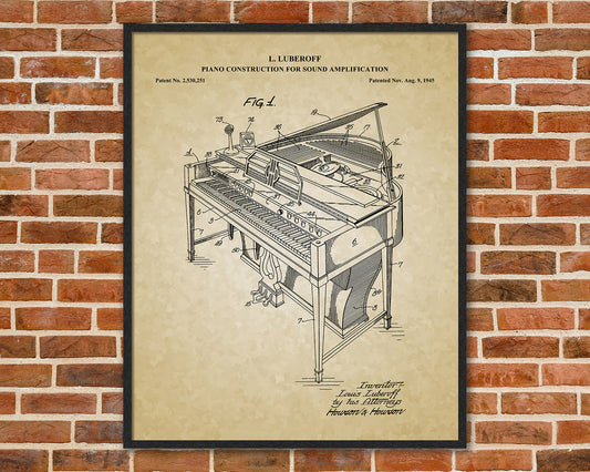Grand Piano Patent Drawings, Music Studio Wall Art Poster, Great Vintage Room Decor, Art Prints, Musician Decor Gifts 03052
