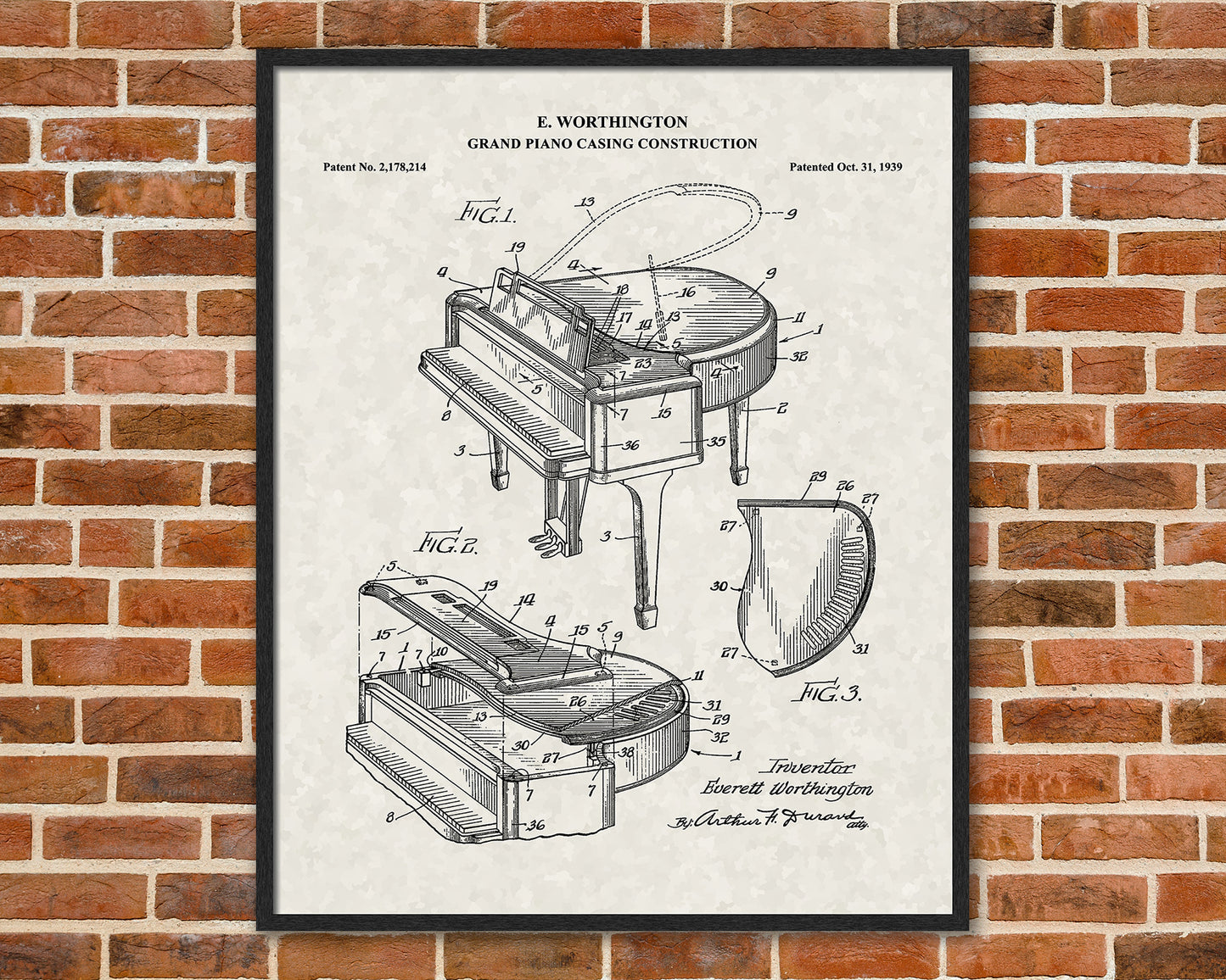 Grand Piano Patent Drawings, Music Studio Wall Art Poster, Great Vintage Room Decor, Art Prints, Musician Decor Gifts 03072