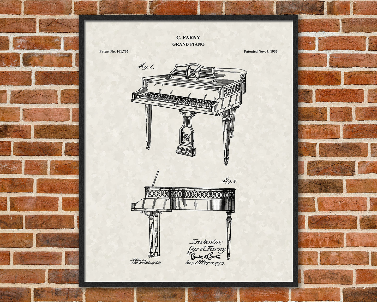 Grand Piano Patent Drawings, Wall Art Poster - Great Vintage Room Decor - Art Prints - Unique Gift for Musician\Music Enthusiast 03012