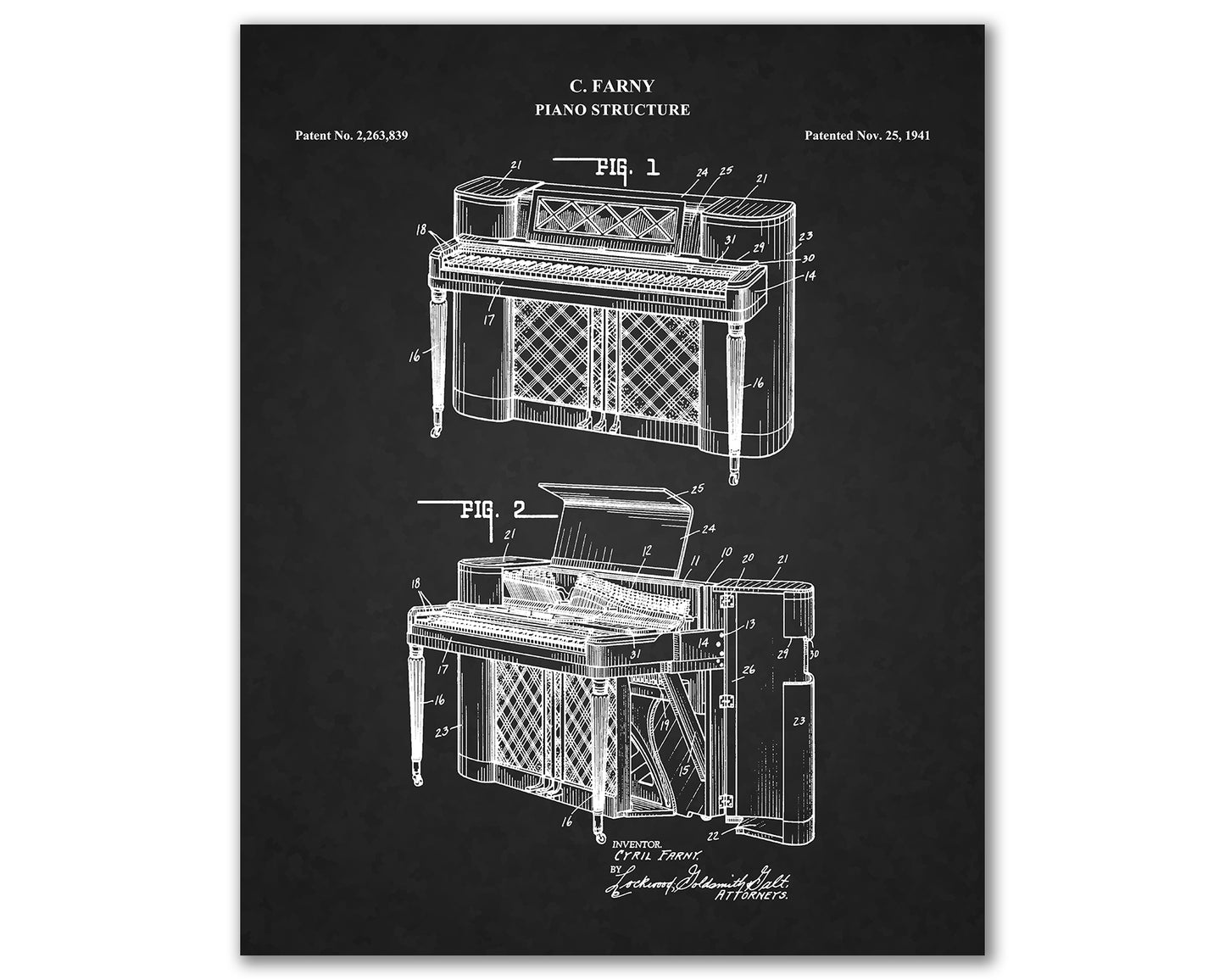 Piano Patent Drawings, Music Studio Wall Art Poster, Great Vintage Room Decor, Art Prints, Musician Decor Gifts 03152