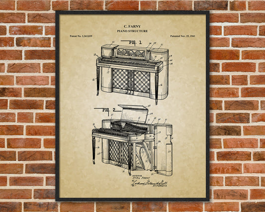 Piano Patent Drawings, Music Studio Wall Art Poster, Great Vintage Room Decor, Art Prints, Musician Decor Gifts 03152