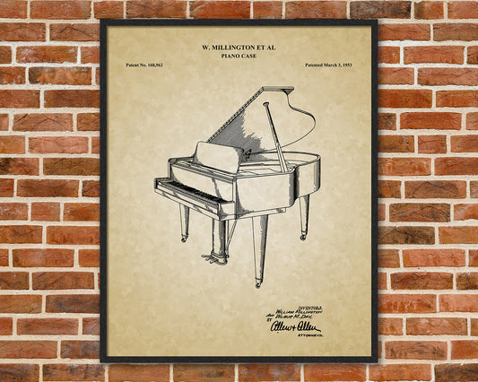 Piano Patent Drawings, Music Studio Wall Art Poster, Great Vintage Room Decor, Art Prints, Musician Decor Gifts 03142
