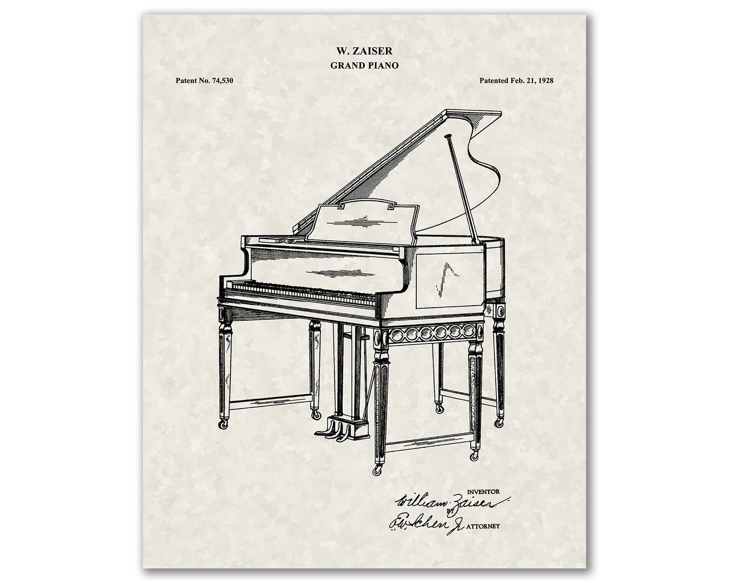 Grand Piano Patent Drawings, Music Studio Wall Art Poster, Great Vintage Room Decor, Art Prints, Musician Decor Gifts 03102