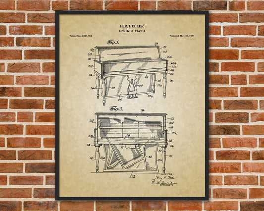 Upright Piano Patent Drawings, Music Studio Wall Art Poster, Great Vintage Room Decor, Art Prints, Musician Decor Gifts 03082