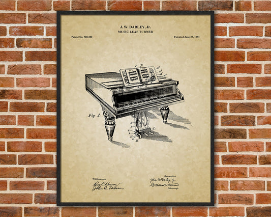 Piano Patent Drawings, Music Studio Wall Art Poster, Great Vintage Room Decor, Art Prints, Musician Decor Gifts 03192