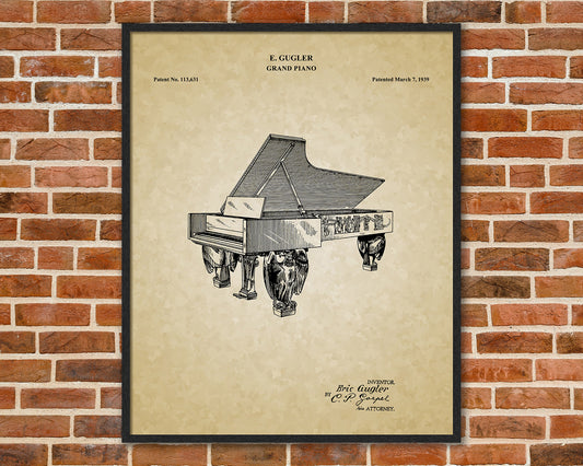 Grand Piano Patent Drawings, Music Studio Wall Art Poster, Great Vintage Room Decor, Art Prints, Musician Decor Gifts 03022