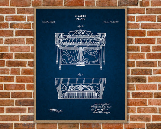 Piano Patent Drawings, Music Studio Wall Art Poster, Great Vintage Room Decor, Art Prints, Musician Decor Gifts 04034