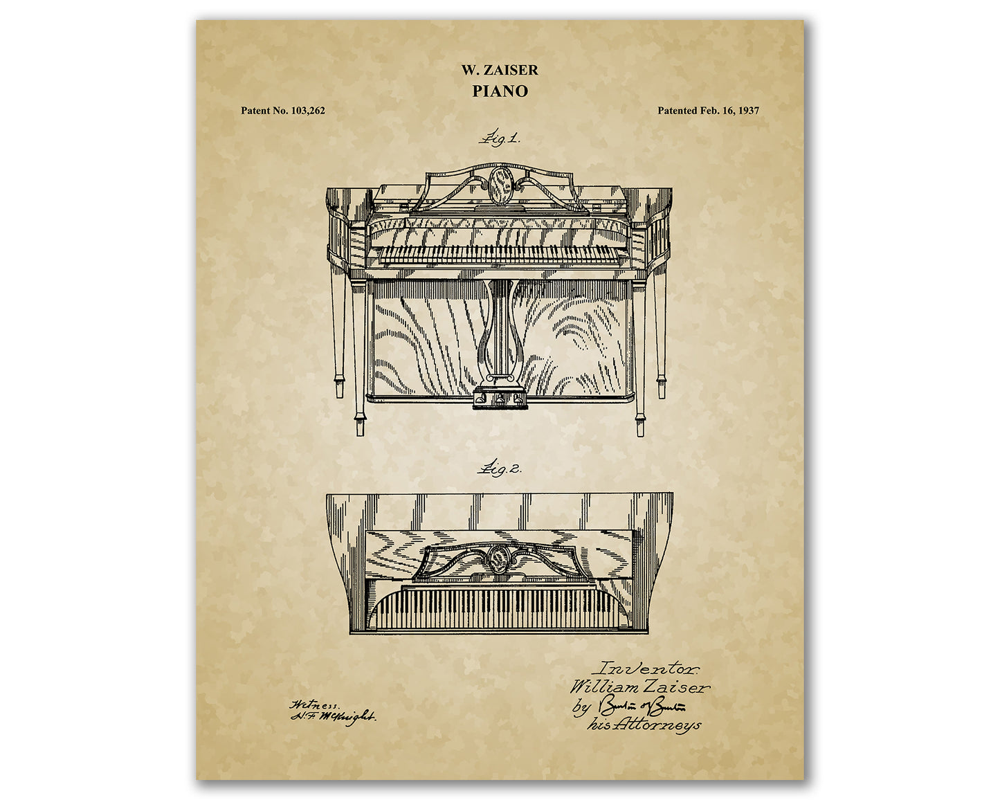 Piano Patent Drawings, Music Studio Wall Art Poster, Great Vintage Room Decor, Art Prints, Musician Decor Gifts 04034