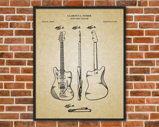 Guitar Patent Drawings, Music Studio Wall Art Poster, Great Vintage Room Decor, Art Prints, Musician Decor Gifts 03202