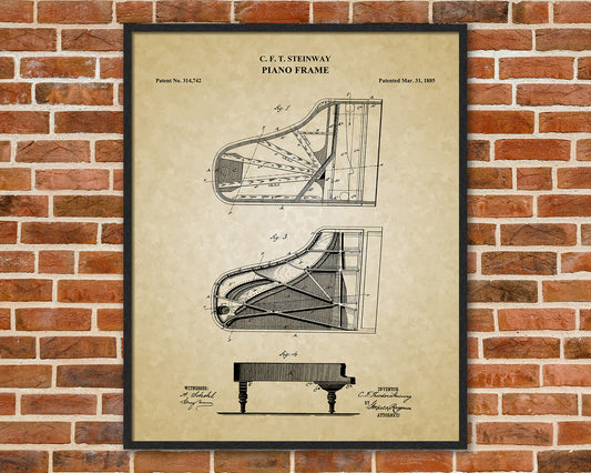 Steinway Piano Patent Print Art, Grand Piano Patent Print, Historical Vintage Art Prints, Piano Teacher Gift, Music Teacher Gift, 06022