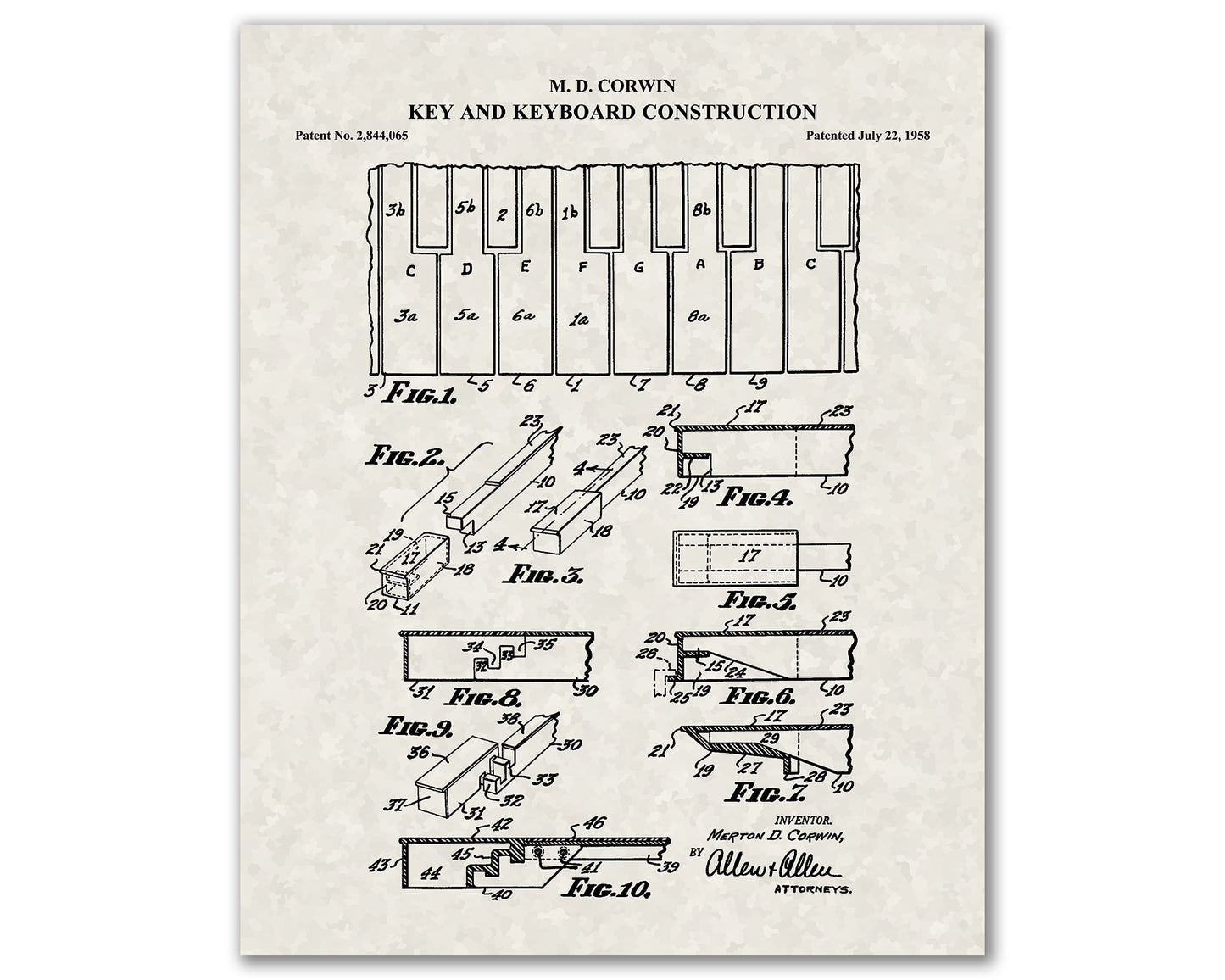 Piano Keys and Keyboard Patent Prints, Piano Teacher Gift, Piano Player Gift, Music Room Decor, Piano Keyboard Blueprint, Musician Gifts, 06032